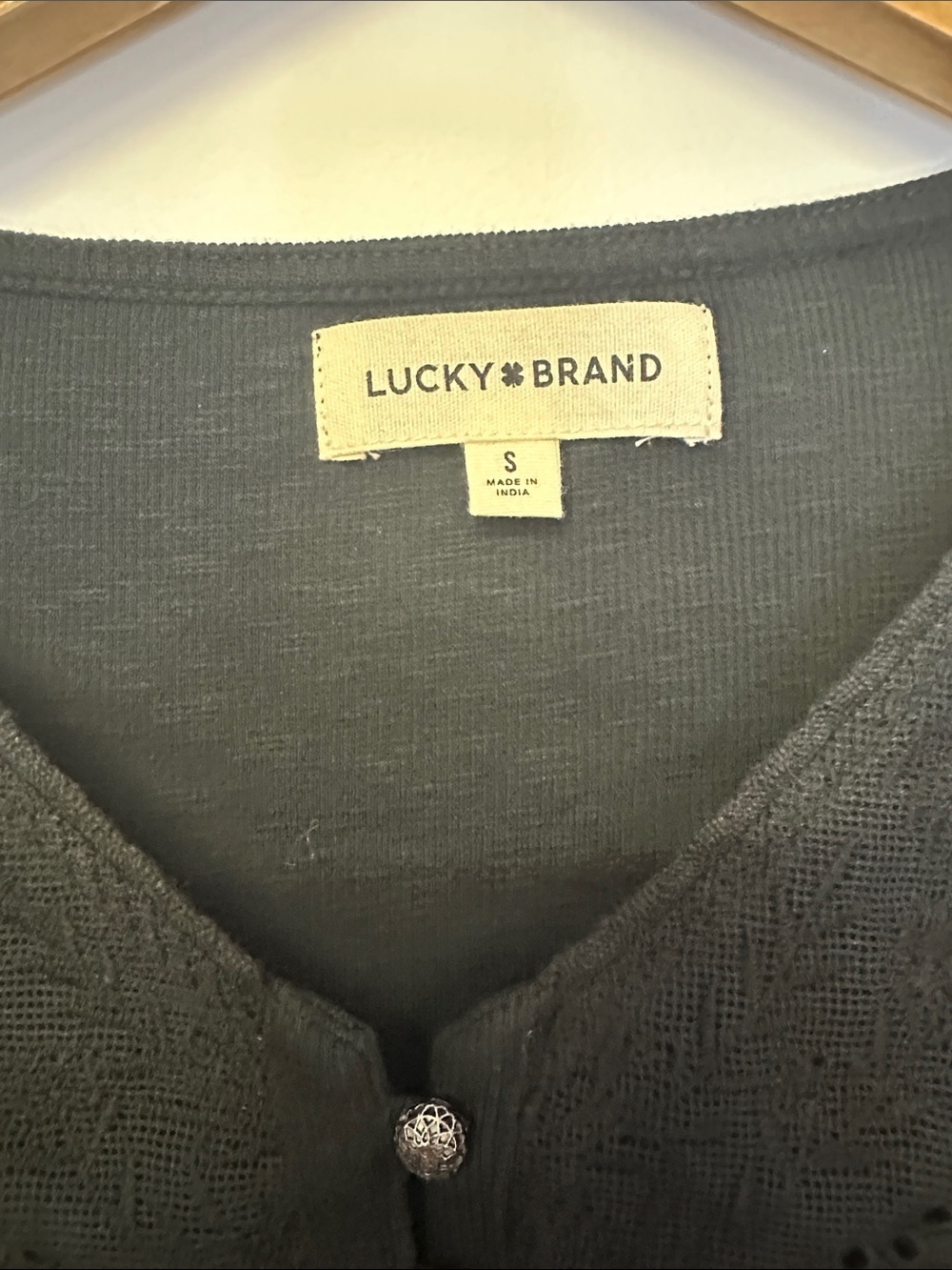 Lucky Brand Black Lace yoke cotton Henley - Picture 2 of 4